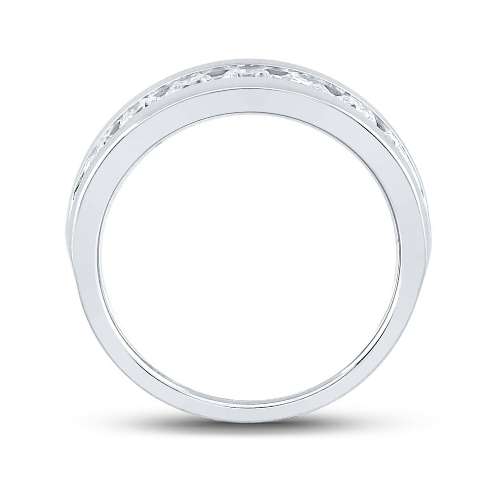 14K White Gold Round Diamond Men's Machine Set Wedding Channel Band Ring 1 1 1/2 Cttw - Splendid Jewellery