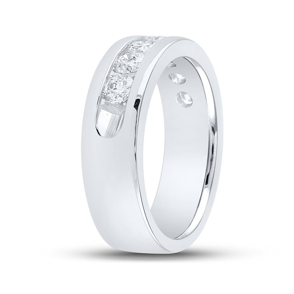 14K White Gold Round Diamond Men's Machine Set Wedding Channel Band Ring 1 1 1/2 Cttw - Splendid Jewellery