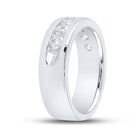 14K White Gold Round Diamond Men's Machine Set Wedding Channel Band Ring 1 1 1/2 Cttw - Splendid Jewellery