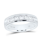 14K White Gold Round Diamond Men's Machine Set Wedding Channel Band Ring 1 Cttw - Splendid Jewellery