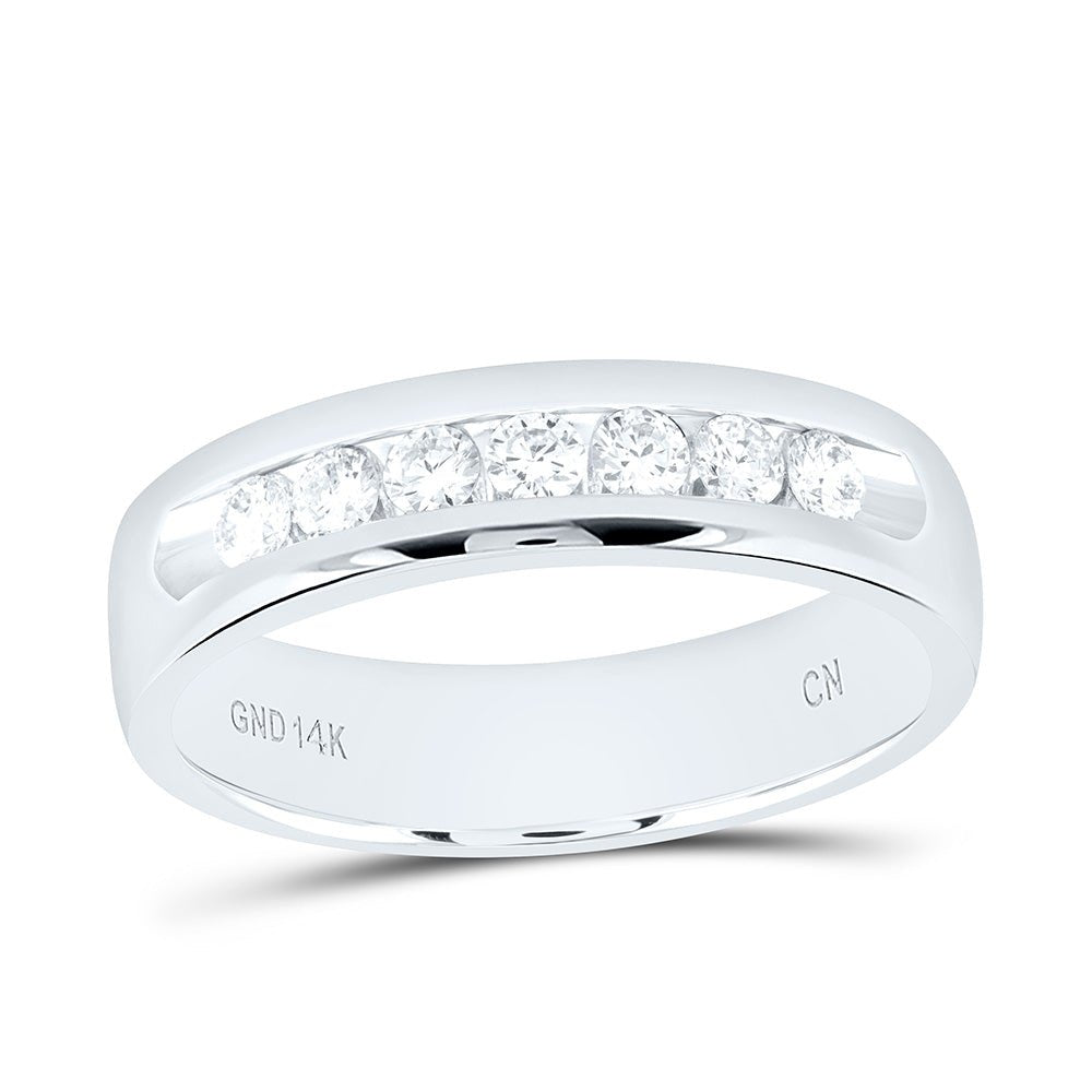14K White Gold Round Diamond Men's Machine Set Wedding Channel Band Ring 1/2 Cttw - Splendid Jewellery