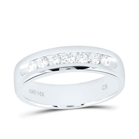 14K White Gold Round Diamond Men's Machine Set Wedding Channel Band Ring 1/2 Cttw - Splendid Jewellery