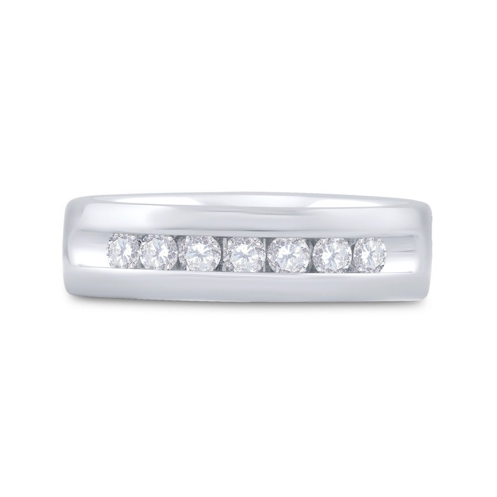14K White Gold Round Diamond Men's Machine Set Wedding Channel Band Ring 1/2 Cttw - Splendid Jewellery