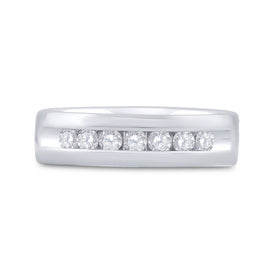 14K White Gold Round Diamond Men's Machine Set Wedding Channel Band Ring 1/2 Cttw - Splendid Jewellery
