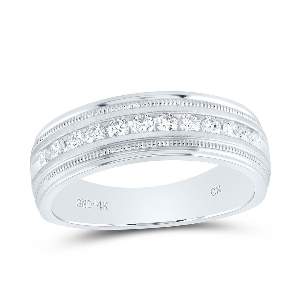 14K White Gold Round Diamond Men's Machine Set Wedding Channel Band Ring 1/2 Cttw - Splendid Jewellery