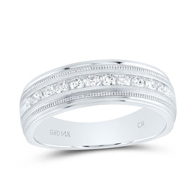 14K White Gold Round Diamond Men's Machine Set Wedding Channel Band Ring 1/2 Cttw - Splendid Jewellery