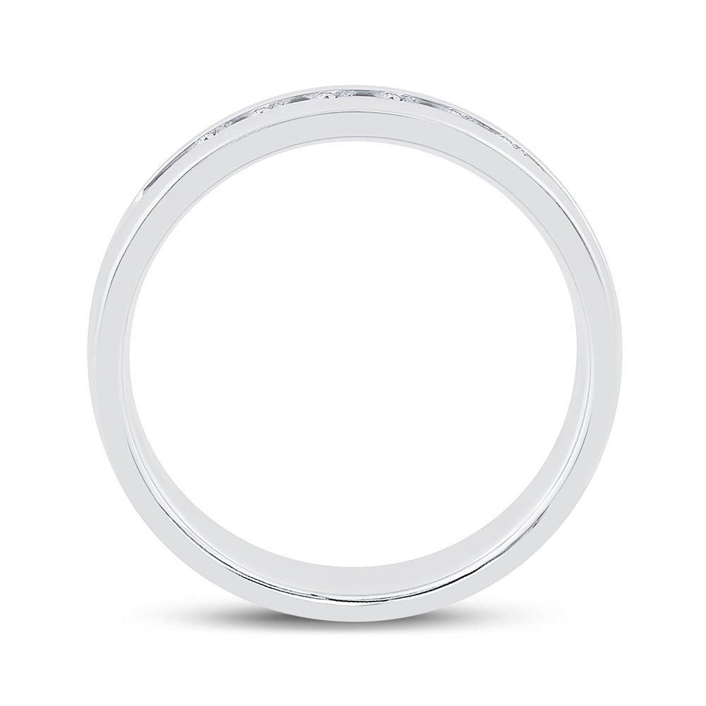 14K White Gold Round Diamond Men's Machine Set Wedding Channel Band Ring 1/2 Cttw - Splendid Jewellery