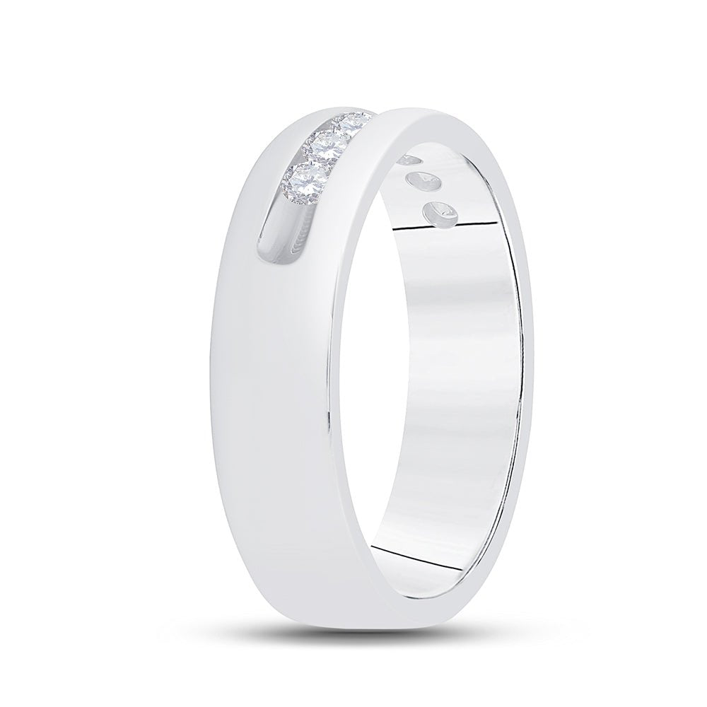14K White Gold Round Diamond Men's Machine Set Wedding Channel Band Ring 1/2 Cttw - Splendid Jewellery