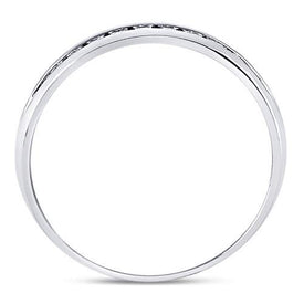 14K White Gold Round Diamond Men's Machine Set Wedding Channel Band Ring 1/4 Cttw - Splendid Jewellery