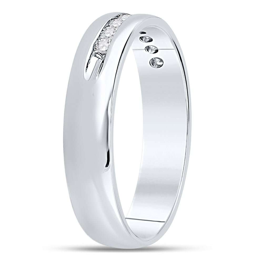 14K White Gold Round Diamond Men's Machine Set Wedding Channel Band Ring 1/4 Cttw - Splendid Jewellery