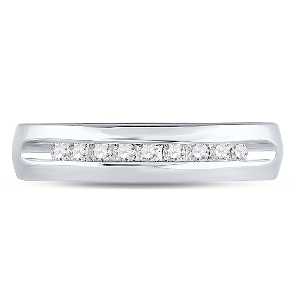 14K White Gold Round Diamond Men's Machine Set Wedding Channel Band Ring 1/4 Cttw - Splendid Jewellery