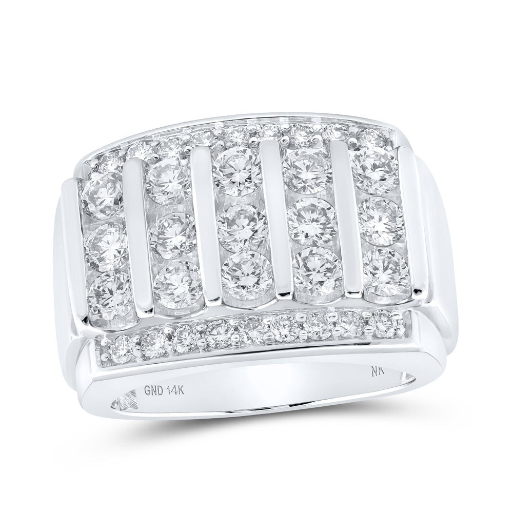 14K White Gold Round Diamond Mens Ring 3 Cttw - Splendid Jewellery