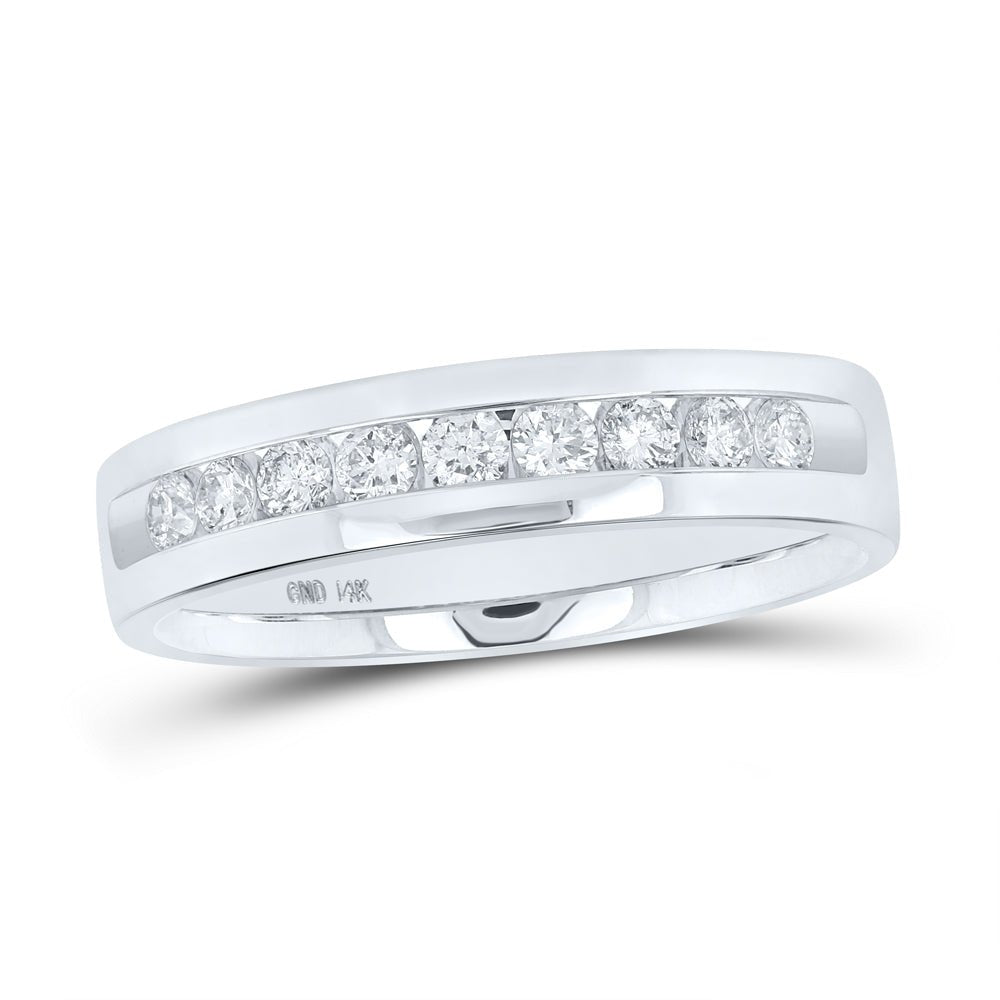 14K White Gold Round Diamond Men's Single Row Channel Set Wedding Band Ring 1/2 Cttw - Splendid Jewellery