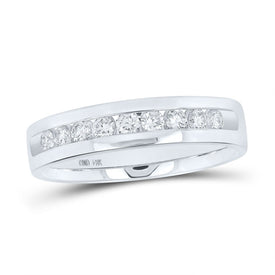 14K White Gold Round Diamond Men's Single Row Channel Set Wedding Band Ring 1/2 Cttw - Splendid Jewellery