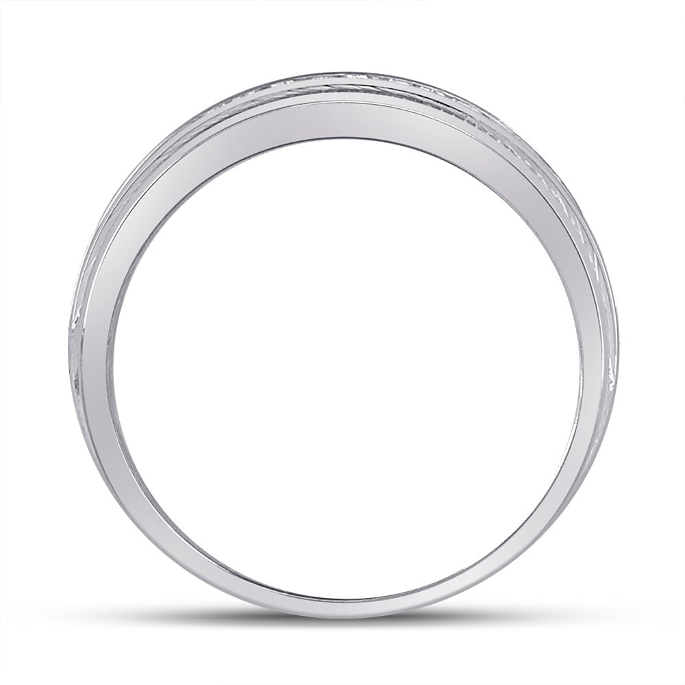 14K White Gold Round Diamond Men's Single Row Fluted Wedding Band Ring 2 Cttw - Splendid Jewellery