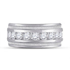 14K White Gold Round Diamond Men's Single Row Fluted Wedding Band Ring 2 Cttw - Splendid Jewellery