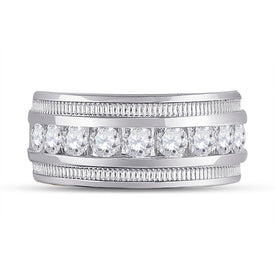 14K White Gold Round Diamond Men's Single Row Fluted Wedding Band Ring 2 Cttw - Splendid Jewellery