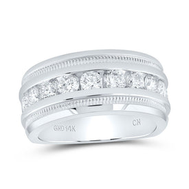 14K White Gold Round Diamond Men's Single Row Fluted Wedding Band Ring 2 Cttw - Splendid Jewellery