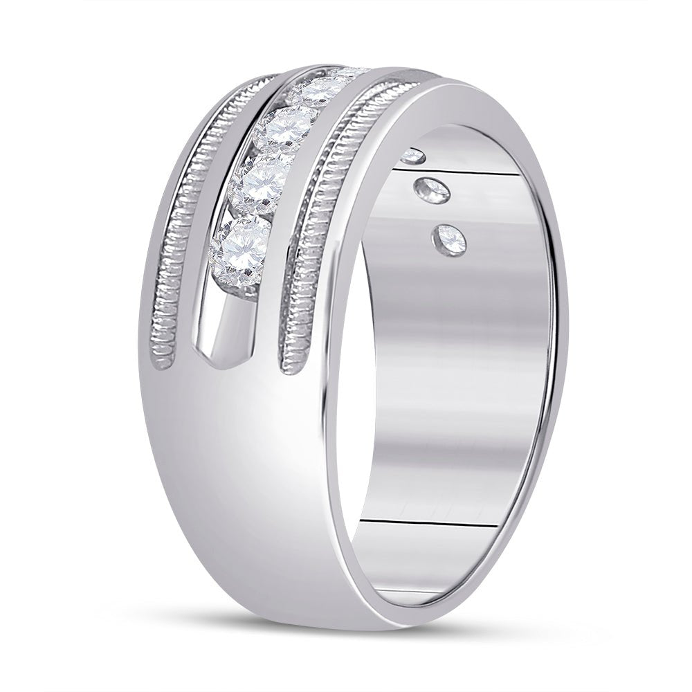 14K White Gold Round Diamond Men's Single Row Fluted Wedding Band Ring 2 Cttw - Splendid Jewellery