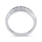 14K White Gold Round Diamond Men's Single Row Grooved Wedding Band Ring 1/4 Cttw - Splendid Jewellery
