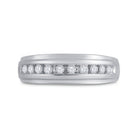 14K White Gold Round Diamond Men's Single Row Grooved Wedding Band Ring 1/4 Cttw - Splendid Jewellery