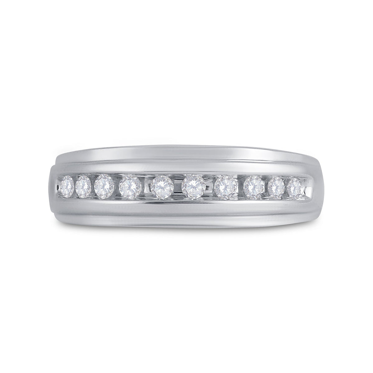 14K White Gold Round Diamond Men's Single Row Grooved Wedding Band Ring 1/4 Cttw - Splendid Jewellery