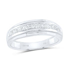 14K White Gold Round Diamond Men's Single Row Grooved Wedding Band Ring 1/4 Cttw - Splendid Jewellery