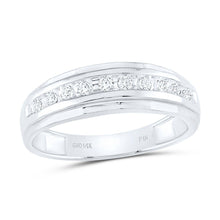 Load image into Gallery viewer, 14K White Gold Round Diamond Men's Single Row Grooved Wedding Band Ring 1/4 Cttw - Splendid Jewellery