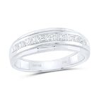 14K White Gold Round Diamond Men's Single Row Grooved Wedding Band Ring 1/4 Cttw - Splendid Jewellery