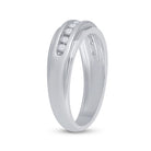 14K White Gold Round Diamond Men's Single Row Grooved Wedding Band Ring 1/4 Cttw - Splendid Jewellery
