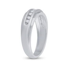 Load image into Gallery viewer, 14K White Gold Round Diamond Men's Single Row Grooved Wedding Band Ring 1/4 Cttw - Splendid Jewellery