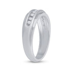 14K White Gold Round Diamond Men's Single Row Grooved Wedding Band Ring 1/4 Cttw - Splendid Jewellery
