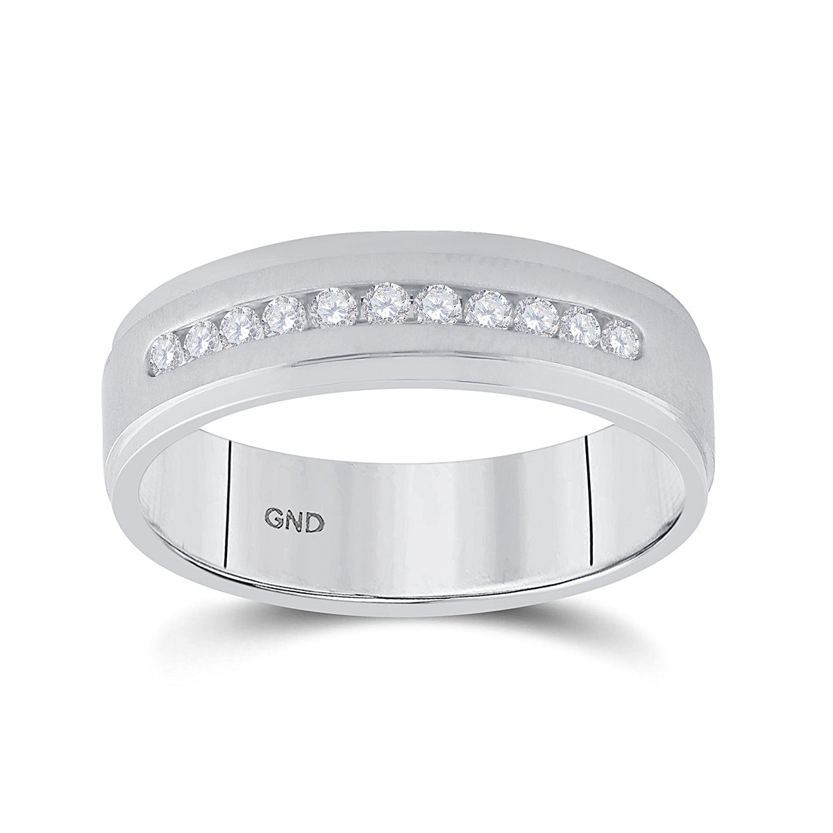14K White Gold Round Diamond Men's Single Row Wedding Band Ring 1/4 Cttw - Splendid Jewellery