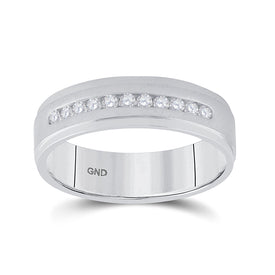 14K White Gold Round Diamond Men's Single Row Wedding Band Ring 1/4 Cttw - Splendid Jewellery