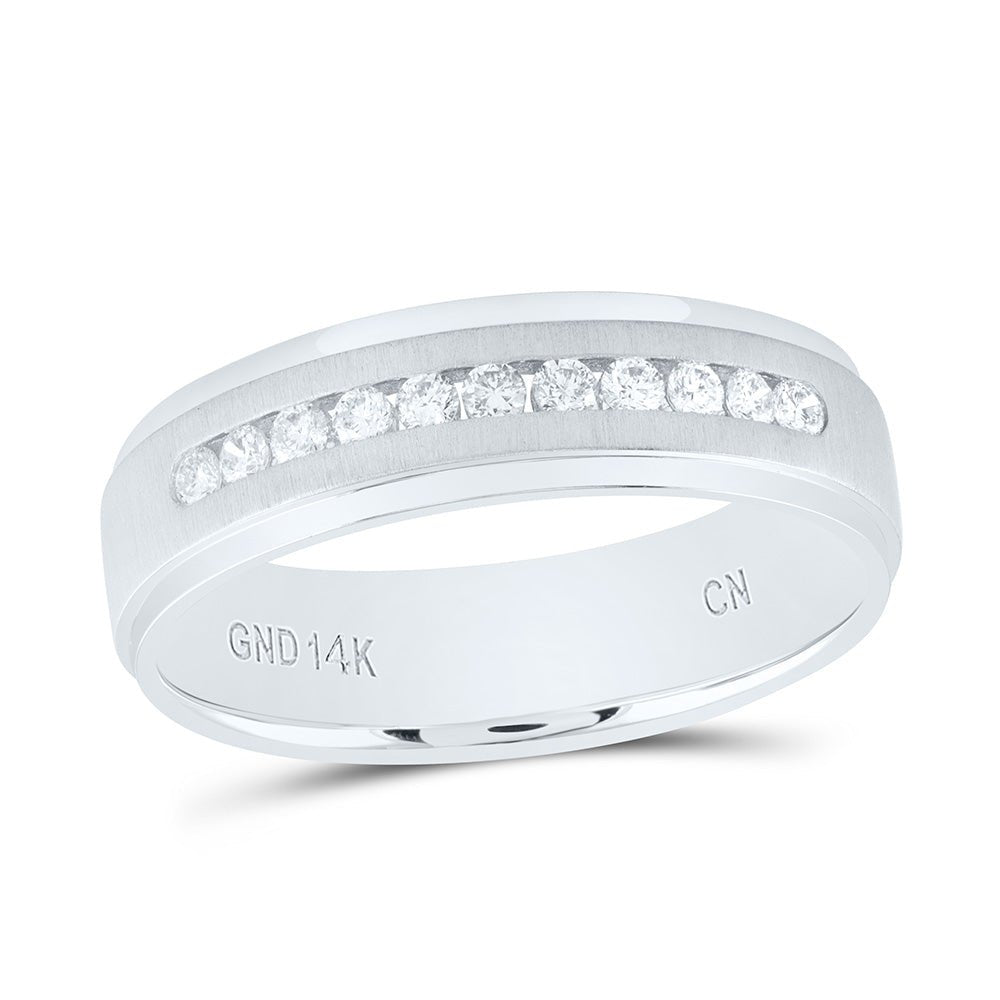 14K White Gold Round Diamond Men's Single Row Wedding Band Ring 1/4 Cttw - Splendid Jewellery