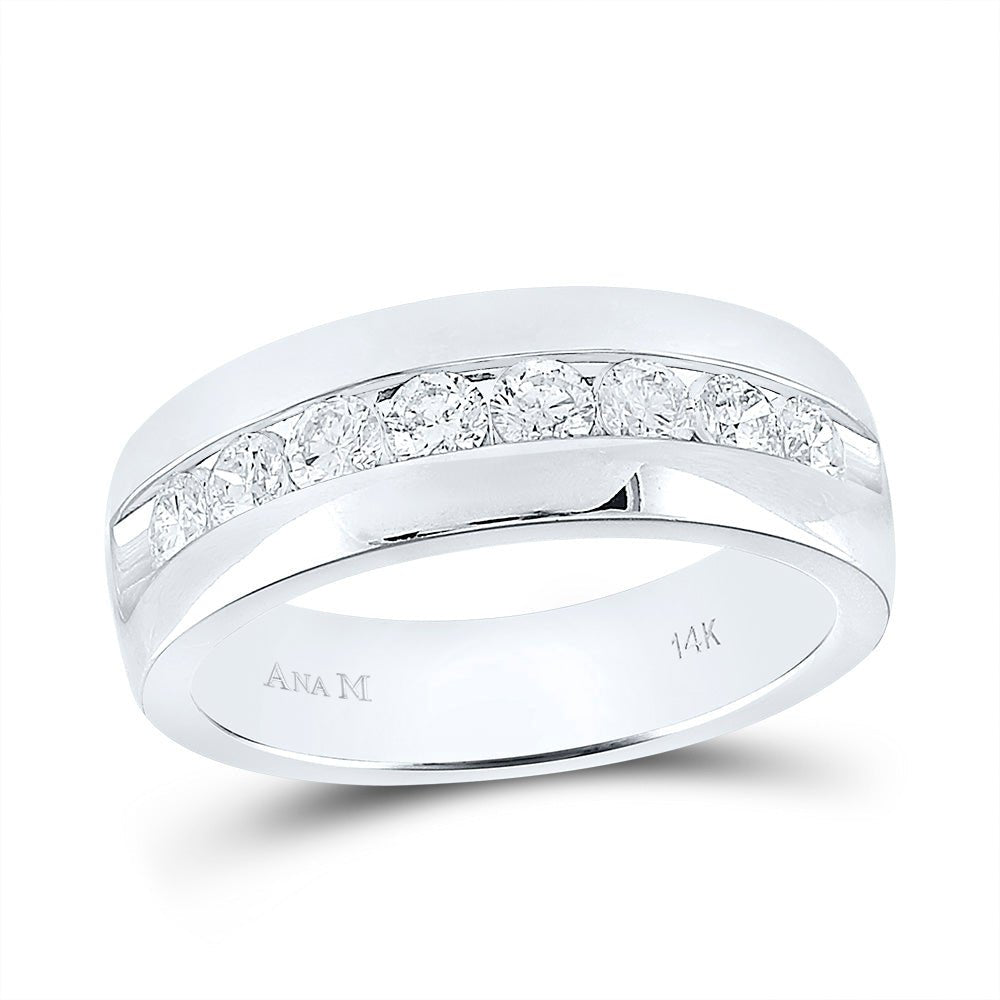 14K White Gold Round Diamond Men's Wedding Anniversary Band Ring 1 Cttw - Splendid Jewellery