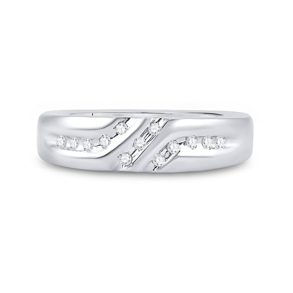 14K White Gold Round Diamond Men's Wedding Anniversary Band Ring 1/8 Cttw - Splendid Jewellery