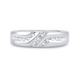 14K White Gold Round Diamond Men's Wedding Anniversary Band Ring 1/8 Cttw - Splendid Jewellery