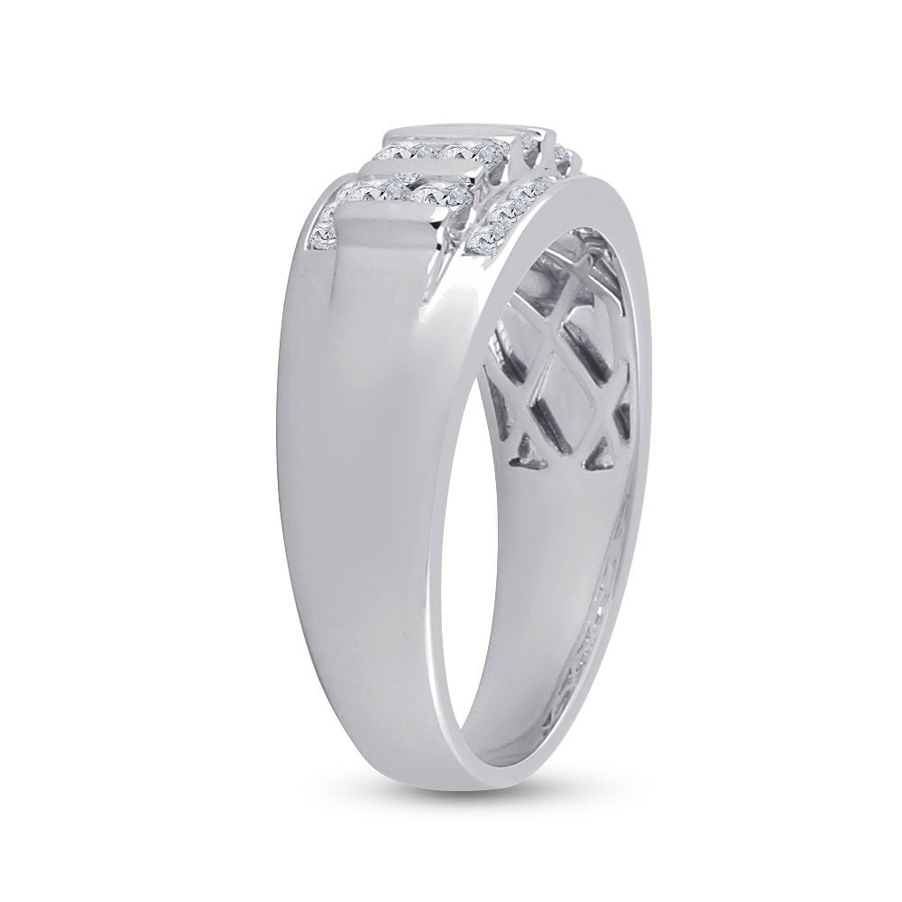 14K White Gold Round Diamond Men's Wedding Channel Set Band Ring 1 Cttw - Splendid Jewellery