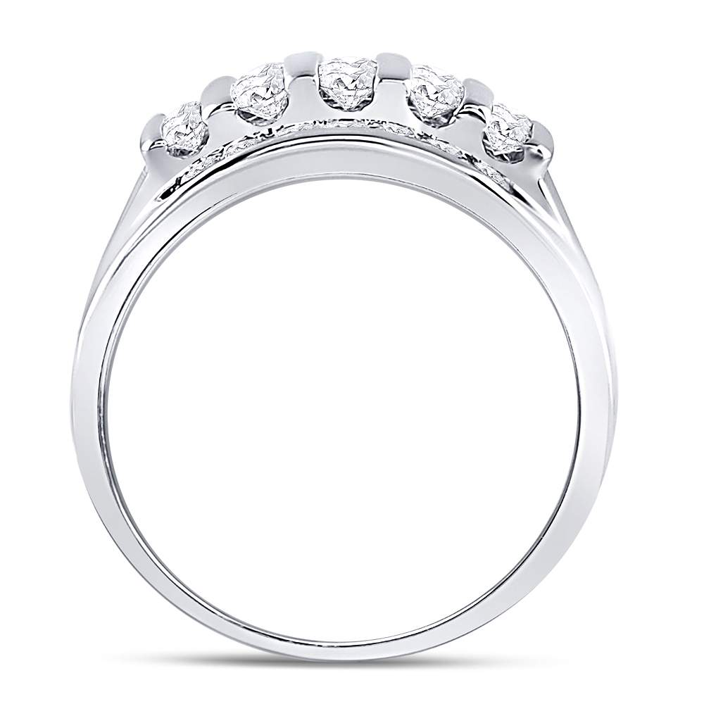 14K White Gold Round Diamond Men's Wedding Channel Set Band Ring 1 Cttw - Splendid Jewellery