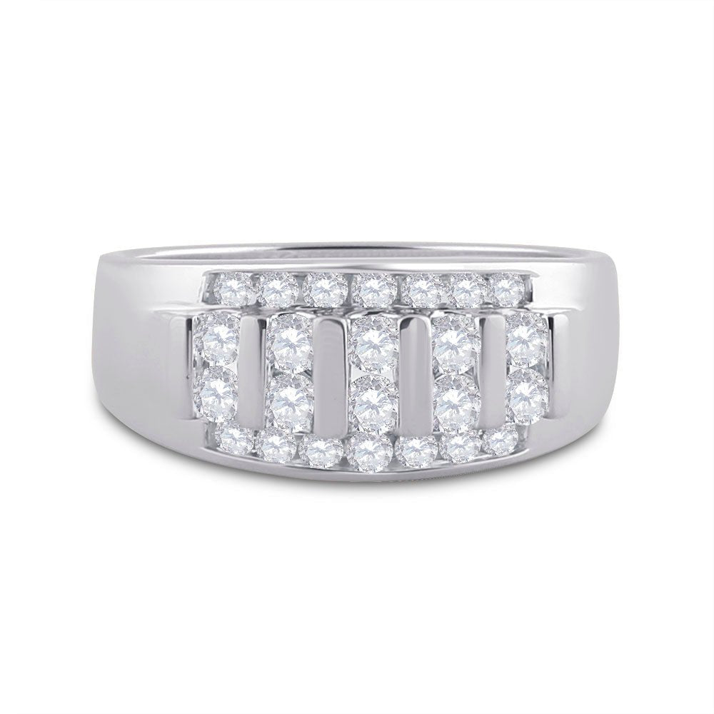 14K White Gold Round Diamond Men's Wedding Channel Set Band Ring 1 Cttw - Splendid Jewellery