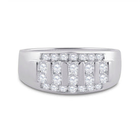 14K White Gold Round Diamond Men's Wedding Channel Set Band Ring 1 Cttw - Splendid Jewellery