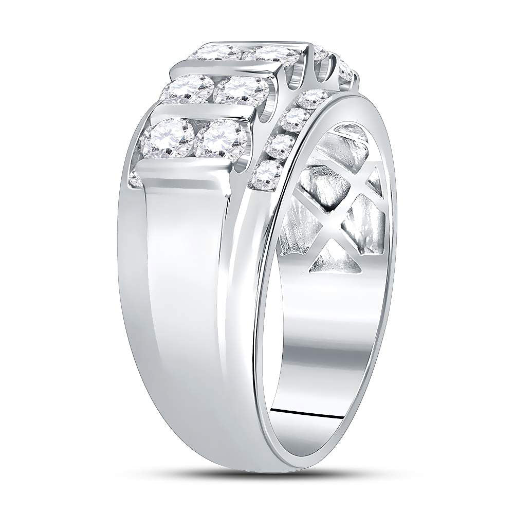 14K White Gold Round Diamond Men's Wedding Channel Set Band Ring 2 Cttw - Splendid Jewellery