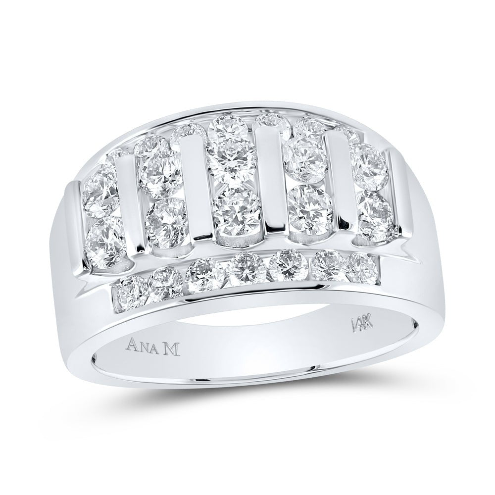 14K White Gold Round Diamond Men's Wedding Channel Set Band Ring 2 Cttw - Splendid Jewellery