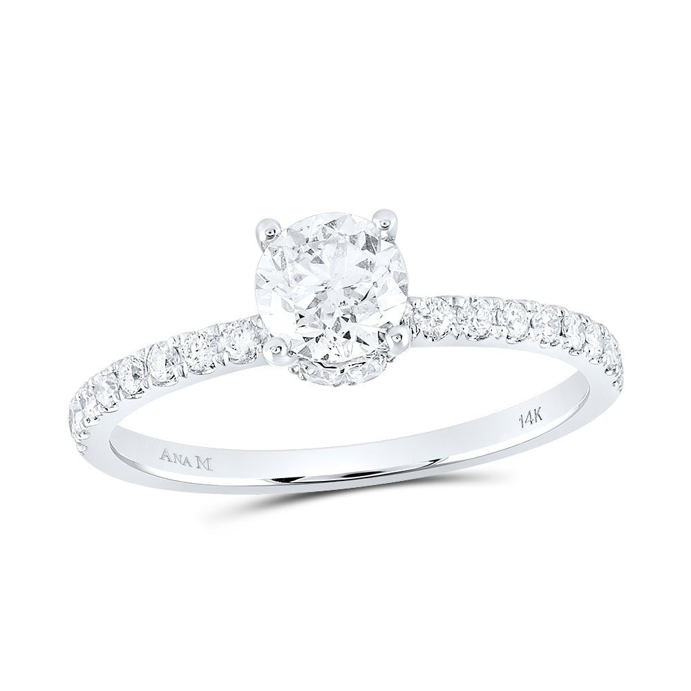 14K White Gold Round Diamond No Halo Engagement Ring 1 Cttw - Splendid Jewellery