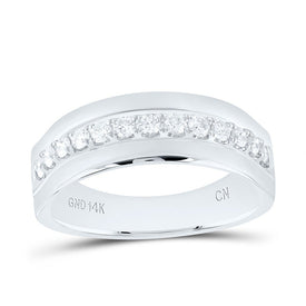 14K White Gold Round Diamond Single Row Men's Band 1/2 Cttw - Splendid Jewellery