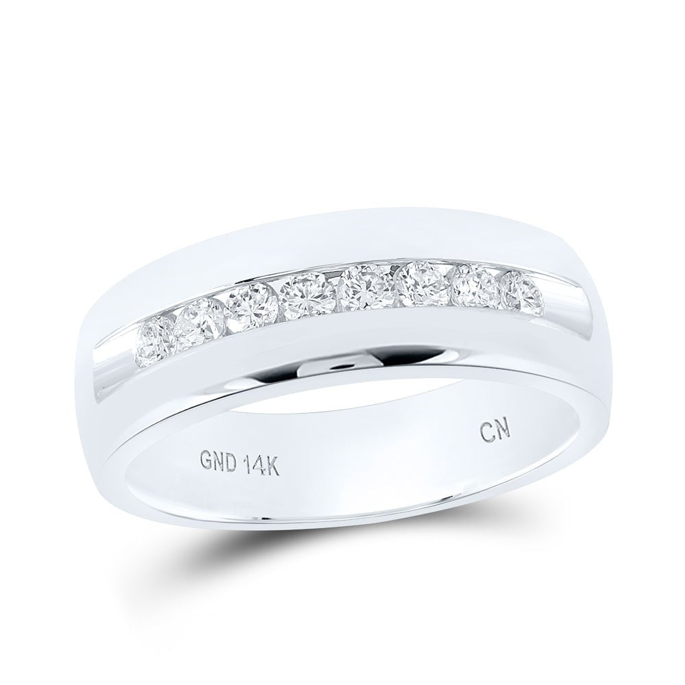 14K White Gold Round Diamond Single Row Men's Band 1/2 Cttw - Splendid Jewellery