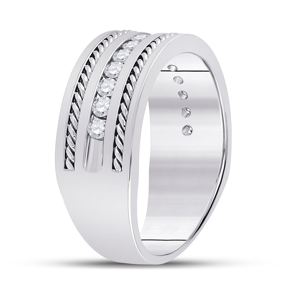 14K White Gold Round Diamond Turkish Men's Machine Set Band 1/2 Cttw - Splendid Jewellery