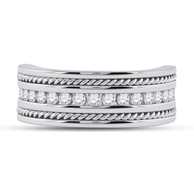 14K White Gold Round Diamond Turkish Men's Machine Set Band 1/2 Cttw - Splendid Jewellery