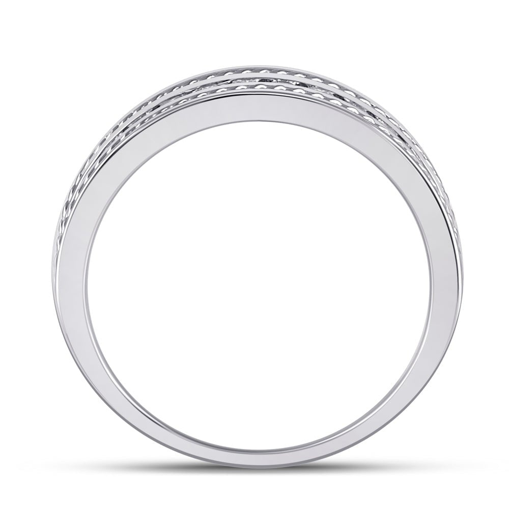 14K White Gold Round Diamond Turkish Men's Machine Set Band 1/2 Cttw - Splendid Jewellery